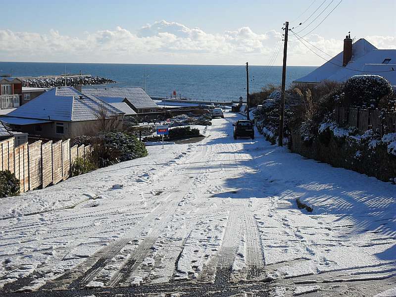 West Bay in the Snow, West Cliff Road
